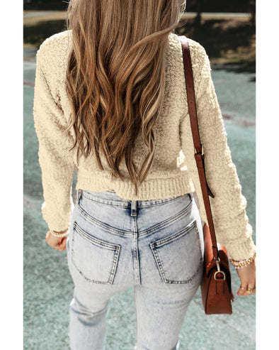 Oatmeal Pearl Buttons Popcorn Textured Sweater Cardigan - L
