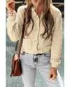 Oatmeal Pearl Buttons Popcorn Textured Sweater Cardigan - L