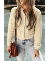 Oatmeal Pearl Buttons Popcorn Textured Sweater Cardigan - L