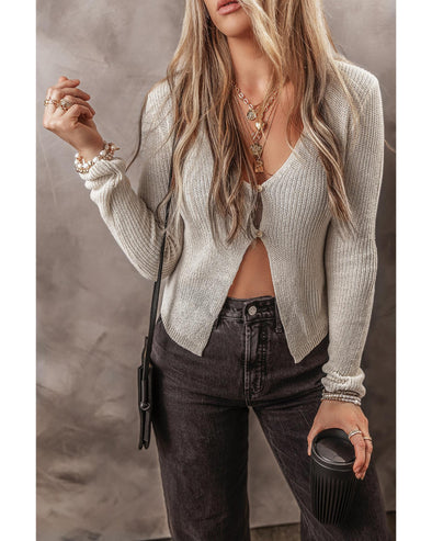 Parchment Slim Fit Buttoned V Neck Knit Cardigan - XL