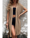 Camel Batwing Sleeve Pointelle Knit Open Front Cardigan - S