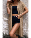 Camel Batwing Sleeve Pointelle Knit Open Front Cardigan - S