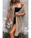 Camel Batwing Sleeve Pointelle Knit Open Front Cardigan - S