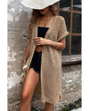 Camel Batwing Sleeve Pointelle Knit Open Front Cardigan - S