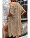 Camel Batwing Sleeve Pointelle Knit Open Front Cardigan - S