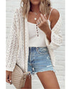 White Stylish Hollow Out Knit Drop Shoulder Cardigan - M