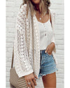 White Stylish Hollow Out Knit Drop Shoulder Cardigan - M