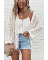 White Stylish Hollow Out Knit Drop Shoulder Cardigan - M