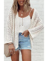 White Stylish Hollow Out Knit Drop Shoulder Cardigan - M