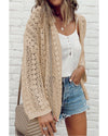 Apricot Hollow Out Knit Drop Shoulder Open Front Cardigan - L