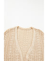 Apricot Hollow Out Knit Drop Shoulder Open Front Cardigan - M