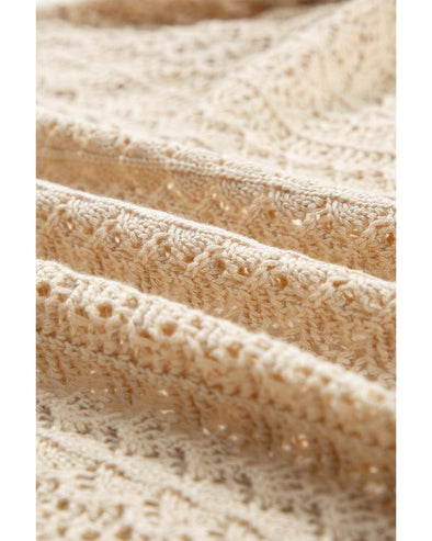 Apricot Hollow Out Knit Drop Shoulder Open Front Cardigan - XL