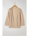 Apricot Hollow Out Knit Drop Shoulder Open Front Cardigan - XL