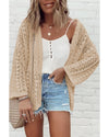 Apricot Hollow Out Knit Drop Shoulder Open Front Cardigan - XL