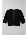 Black Hollow Out Knit Drop Shoulder Open Front Cardigan - M