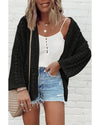 Black Hollow Out Knit Drop Shoulder Open Front Cardigan - M