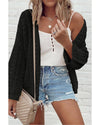 Black Hollow Out Knit Drop Shoulder Open Front Cardigan - XL