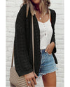 Black Hollow Out Knit Drop Shoulder Open Front Cardigan - XL