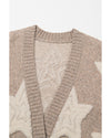 Khaki Sherpa Star Pattern Textured Sweater Cardigan with Pockets - L