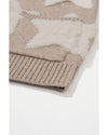 Khaki Sherpa Star Pattern Textured Sweater Cardigan with Pockets - L