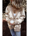 Khaki Sherpa Star Pattern Textured Sweater Cardigan with Pockets - M