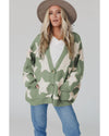 Green Sherpa Star Pattern Textured Sweater Cardigan with Pockets - S