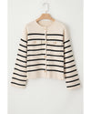 Black Stripe Flap Pocket Buttoned Cardigan Sweater - M