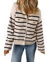 Black Stripe Flap Pocket Buttoned Cardigan Sweater - M
