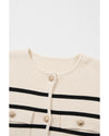Black Stripe Flap Pocket Buttoned Cardigan Sweater - M