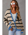 White Colorblock Drop Shoulder Buttoned Loose Cardigan - S