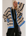 White Colorblock Drop Shoulder Buttoned Loose Cardigan - S