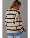 White Colorblock Drop Shoulder Buttoned Loose Cardigan - S