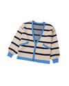 White Colorblock Drop Shoulder Buttoned Loose Cardigan - S