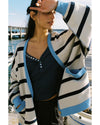 White Colorblock Drop Shoulder Buttoned Loose Cardigan - XL