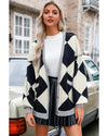 Black Colorblock Drop Shoulder Buttoned Loose Cardigan - 2XL