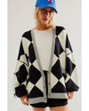 Black Colorblock Drop Shoulder Buttoned Loose Cardigan - XL