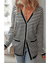 Black Stripe Long Sleeve Button up Tunic Cardigan - 2XL