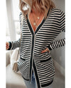 Black Stripe Long Sleeve Button up Tunic Cardigan - 2XL