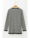 Black Stripe Long Sleeve Button up Tunic Cardigan - 2XL