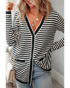 Black Stripe Long Sleeve Button up Tunic Cardigan - XL
