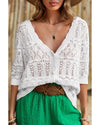 White Frenchy Hollow Out Knitted V Neck Cardigan - XL