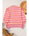 Pink Stripe Drop Shoulder Buttons Cardigan Sweater - S