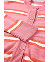 Pink Stripe Drop Shoulder Buttons Cardigan Sweater - S