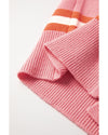 Pink Stripe Drop Shoulder Buttons Cardigan Sweater - S