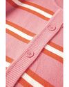 Pink Stripe Drop Shoulder Buttons Cardigan Sweater - S