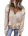 Parchment Elegant Flower Decor Button Front Cardigan - L