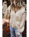Parchment Elegant Flower Decor Button Front Cardigan - L