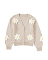 Parchment Elegant Flower Decor Button Front Cardigan - L