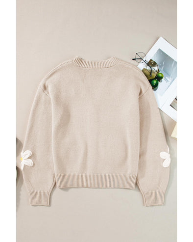 Parchment Elegant Flower Decor Button Front Cardigan - M