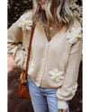 Parchment Elegant Flower Decor Button Front Cardigan - M